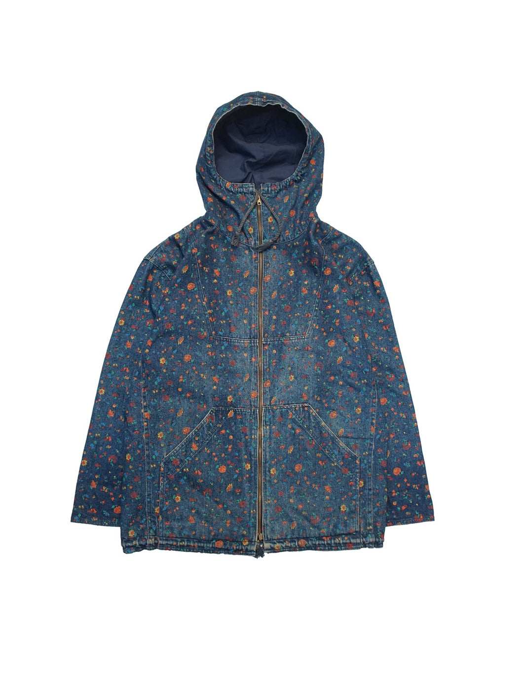 80'S UNKNOWN FLOWER PATTERN ZIP UP DENIM JACKET