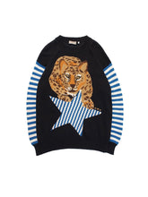 画像をギャラリービューアに読み込む, 90'S "KRIZIAUOMO" LINEN COTTON PUMA JACQUARD OVER SIZED KNIT SWEATER
