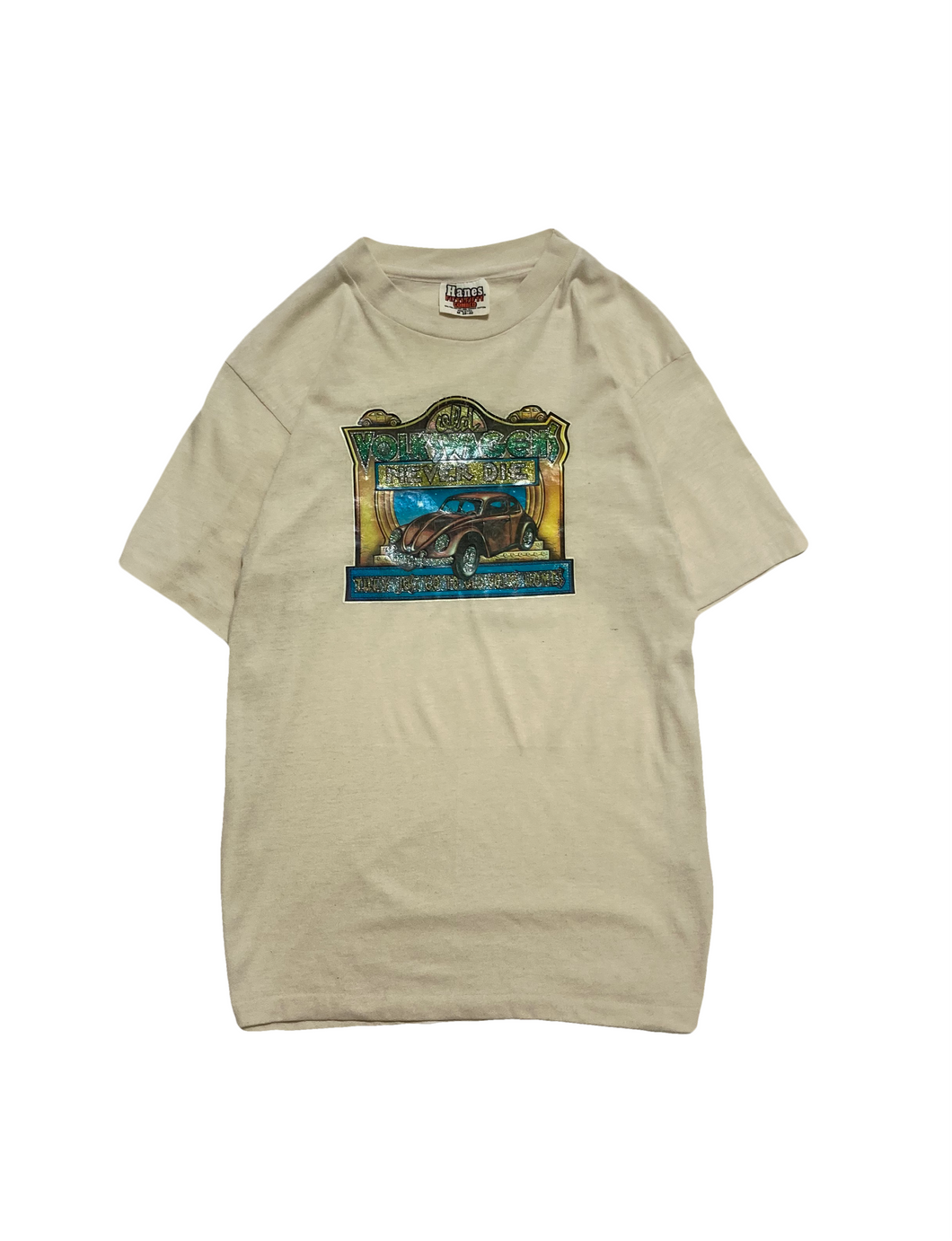 70〜80'S VOLKSWAGENS NEVER DIE GLITTER PRINT TEE